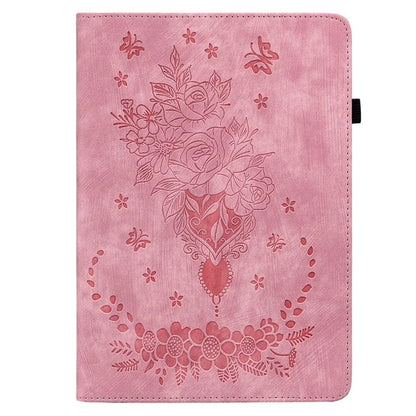 For iPad Pro 11 (2024) Leather Tablet Case Card Holder Imprinted Rose Flower Cover