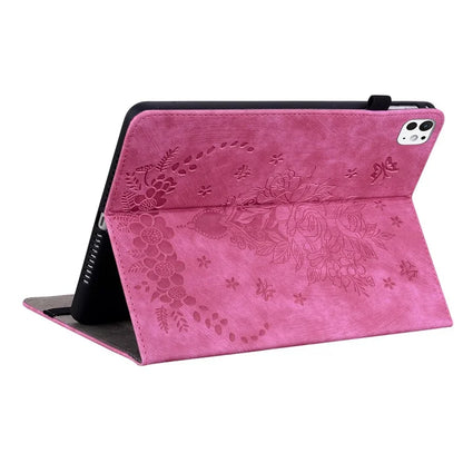 For iPad Pro 11 (2024) Leather Tablet Case Card Holder Imprinted Rose Flower Cover