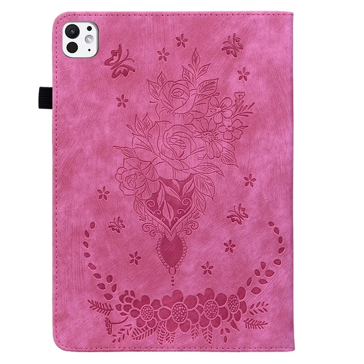 For iPad Pro 11 (2024) Leather Tablet Case Card Holder Imprinted Rose Flower Cover