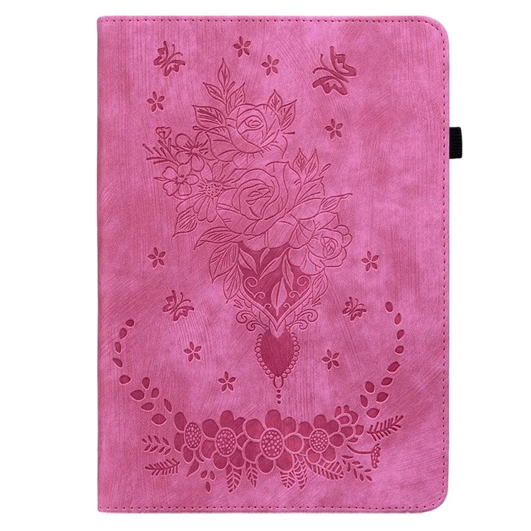 For iPad Pro 11 (2024) Leather Tablet Case Card Holder Imprinted Rose Flower Cover