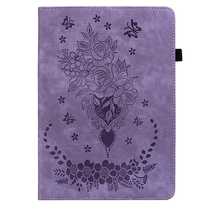 For iPad Pro 11 (2024) Leather Tablet Case Card Holder Imprinted Rose Flower Cover