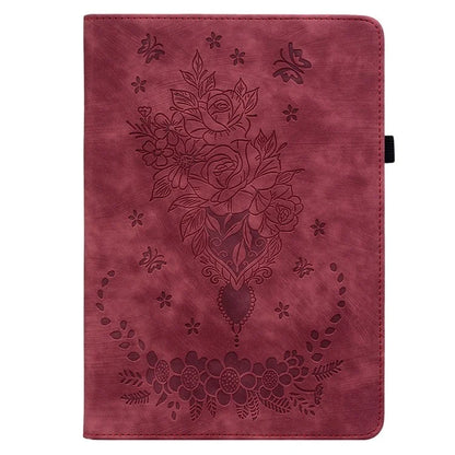 For iPad Pro 11 (2024) Leather Tablet Case Card Holder Imprinted Rose Flower Cover
