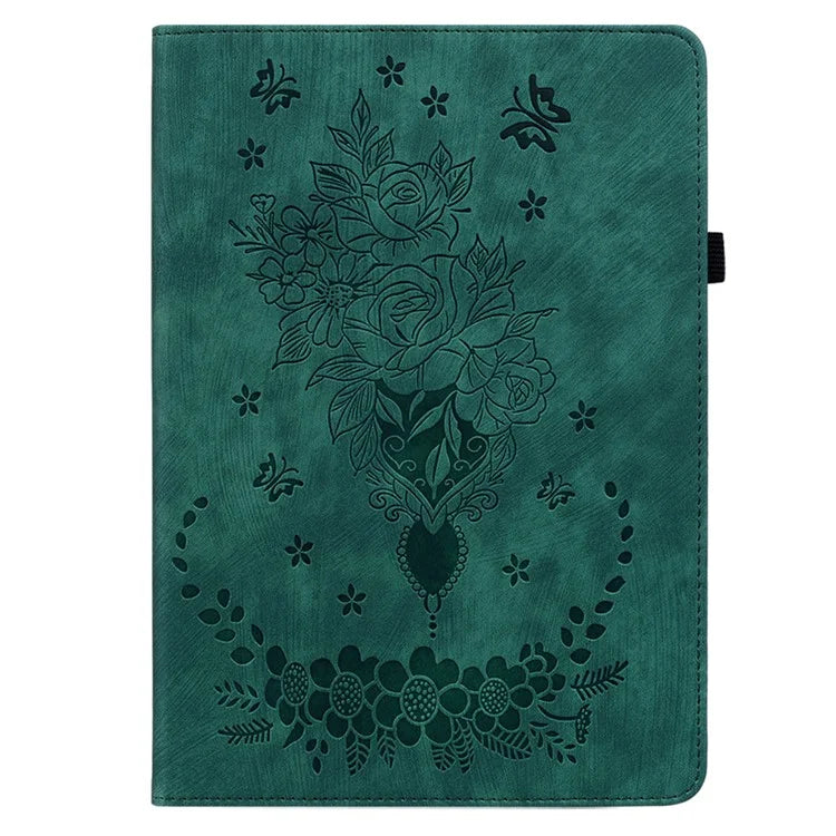 For iPad Pro 11 (2024) Leather Tablet Case Card Holder Imprinted Rose Flower Cover