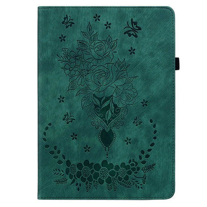 For iPad Pro 11 (2024) Leather Tablet Case Card Holder Imprinted Rose Flower Cover
