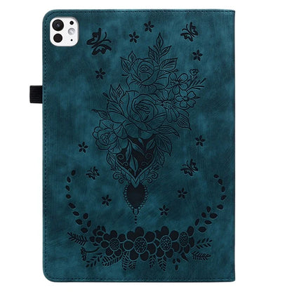 For iPad Pro 11 (2024) Leather Tablet Case Card Holder Imprinted Rose Flower Cover