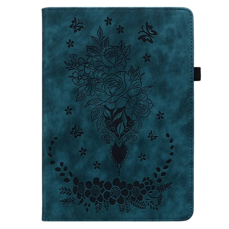 For iPad Pro 11 (2024) Leather Tablet Case Card Holder Imprinted Rose Flower Cover