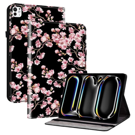 For iPad Pro 11 (2024) Case Stylish Pattern PU Leather Stand Tablet Cover with Card Slots