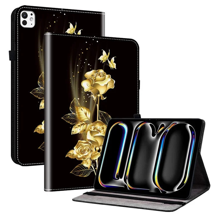 For iPad Pro 11 (2024) Case Stylish Pattern PU Leather Stand Tablet Cover with Card Slots