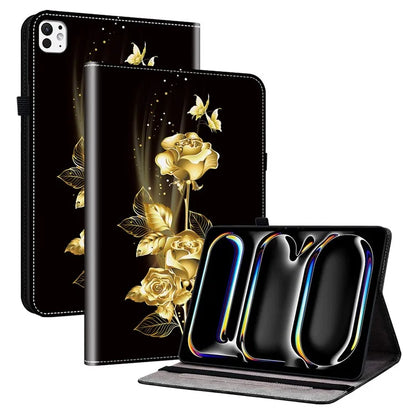 For iPad Pro 11 (2024) Case Stylish Pattern PU Leather Stand Tablet Cover with Card Slots