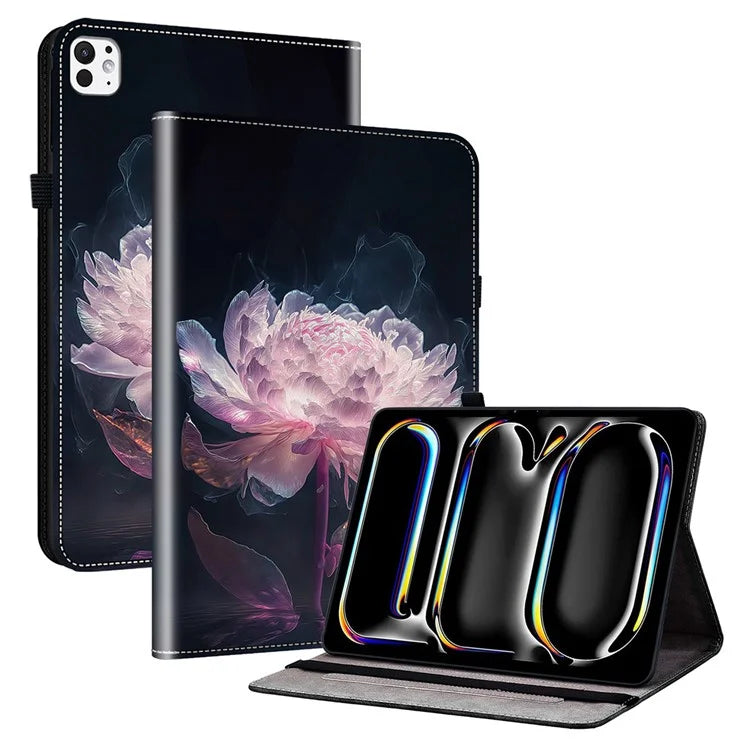 For iPad Pro 11 (2024) Case Stylish Pattern PU Leather Stand Tablet Cover with Card Slots