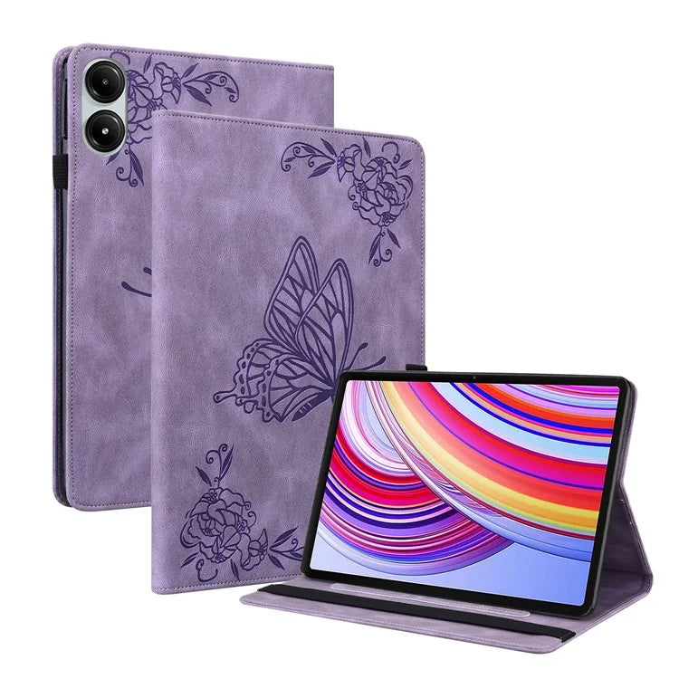 For Xiaomi Redmi Pad Pro / Redmi Pad Pro 5G / Poco Pad Protective Cover PU Leather Butterfly Flower Stand Tablet Case