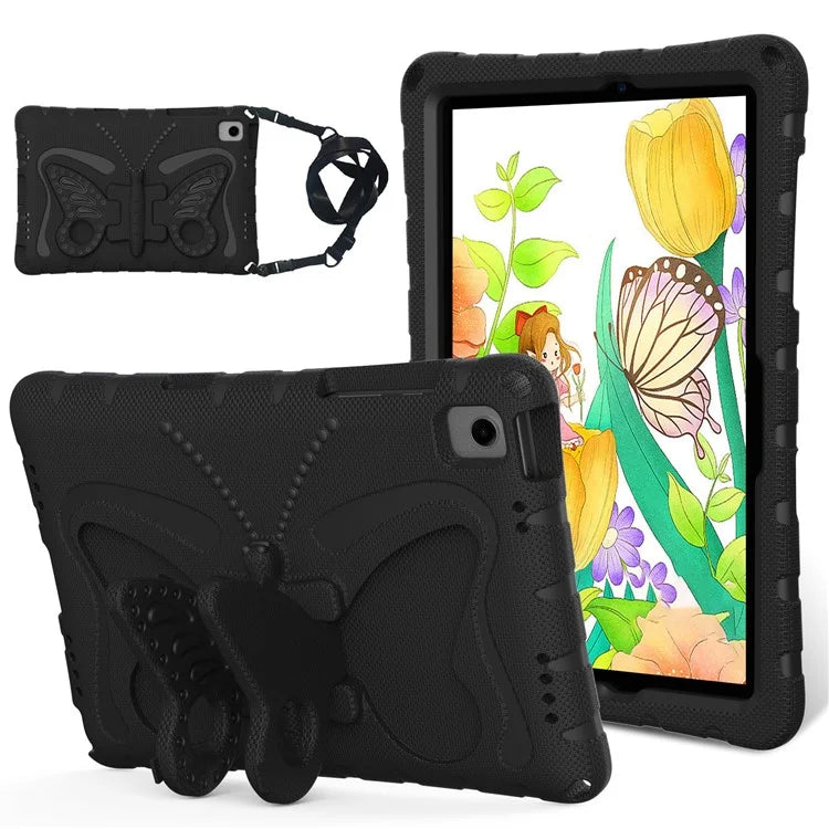 For Samsung Galaxy Tab A9+ Case Butterfly Kickstand EVA Tablet Cover with Shoulder Strap