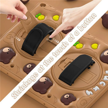 For iPad 10.2 (2019) / (2020) / (2021) Case Bear Pattern Kickstand PC+Silicone Tablet Cover with Hand Strap