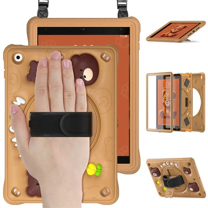 For iPad 10.2 (2019) / (2020) / (2021) Case with Shoulder / Hand Strap Bear Pattern PC+Silicone Tablet Cover
