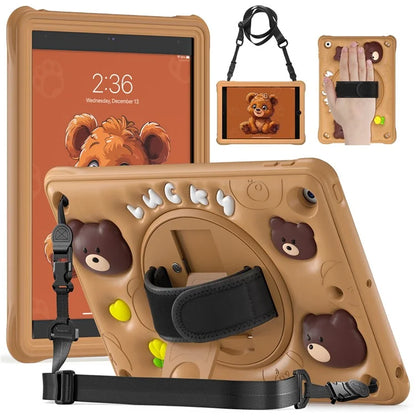 For iPad 10.2 (2019) / (2020) / (2021) Case with Shoulder / Hand Strap Bear Pattern PC+Silicone Tablet Cover