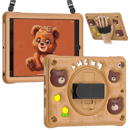 For iPad 10.2 (2019) / (2020) / (2021) Case with Shoulder / Hand Strap Bear Pattern PC+Silicone Tablet Cover
