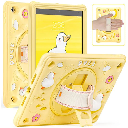 For iPad 10.2 (2019) / (2020) / (2021) Case Duck Pattern PC+Silicone Protective Cover with Hand Strap