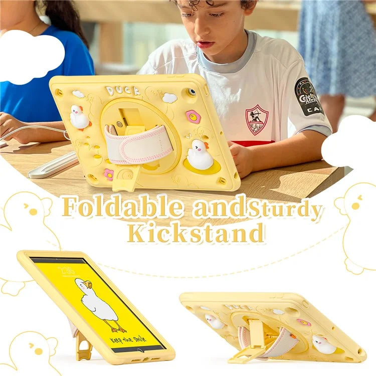 For iPad 10.2 (2019) / (2020) / (2021) Case Duck Pattern PC+Silicone Protective Cover with Hand Strap