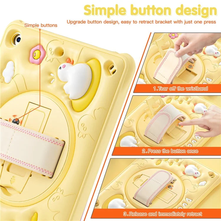 For iPad 10.2 (2019) / (2020) / (2021) Case Duck Pattern PC+Silicone Protective Cover with Hand Strap
