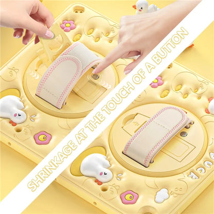 For iPad 10.2 (2019) / (2020) / (2021) Case Duck Pattern PC+Silicone Protective Cover with Hand Strap