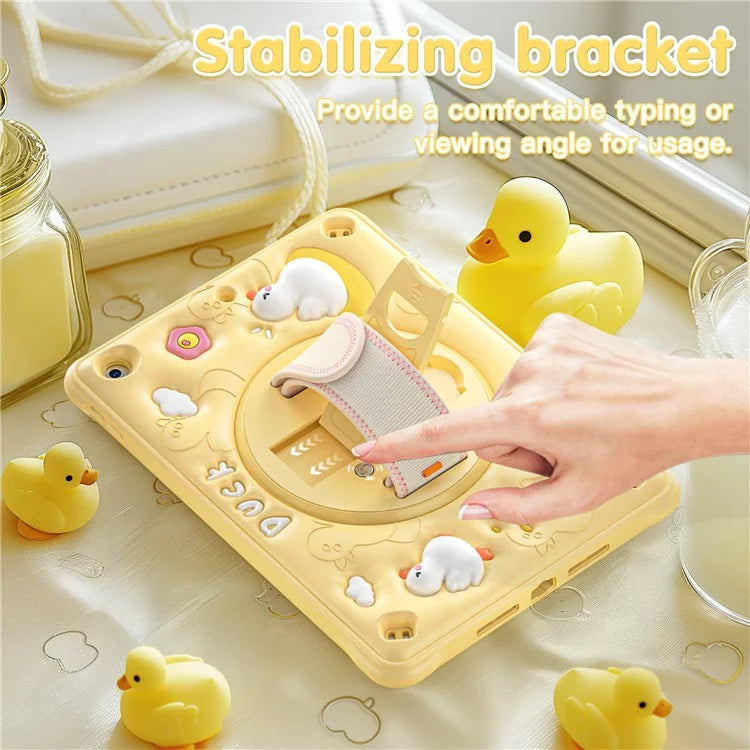 For iPad 10.2 (2019) / (2020) / (2021) Case Duck Pattern PC+Silicone Protective Cover with Hand Strap