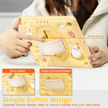 For iPad 10.2 (2019) / (2020) / (2021) Case Duck Pattern PC+Silicone Protective Cover with Hand Strap