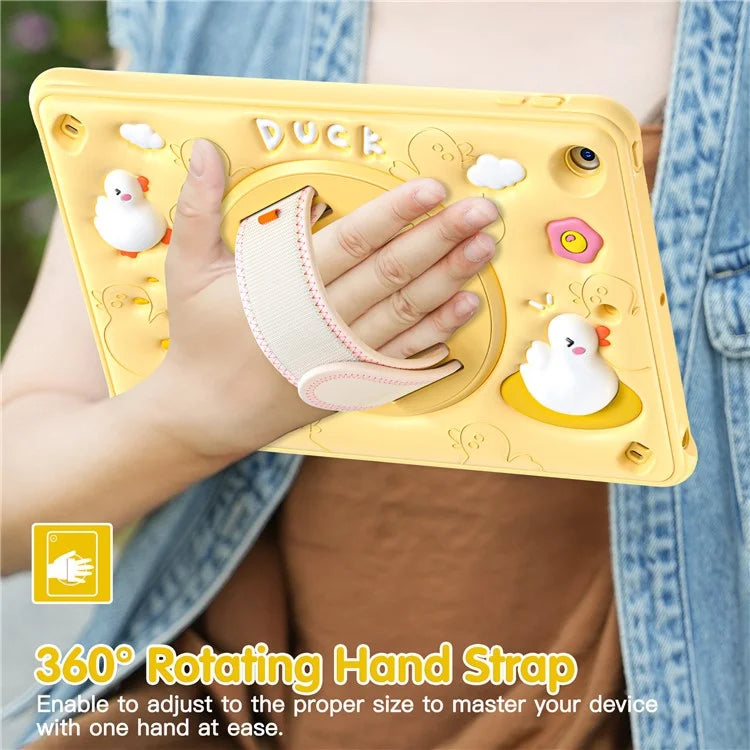 For iPad 10.2 (2019) / (2020) / (2021) Case Duck Pattern PC+Silicone Protective Cover with Hand Strap