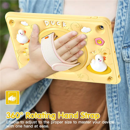 For iPad 10.2 (2019) / (2020) / (2021) Case Duck Pattern PC+Silicone Protective Cover with Hand Strap