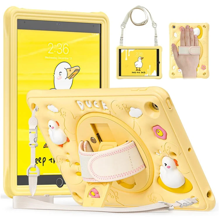 For iPad 10.2 (2019) / (2020) / (2021) Case Duck Pattern PC+Silicone Rugged Protective Cover with Shoulder Strap