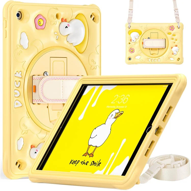 For iPad 10.2 (2019) / (2020) / (2021) Case Duck Pattern PC+Silicone Rugged Protective Cover with Shoulder Strap
