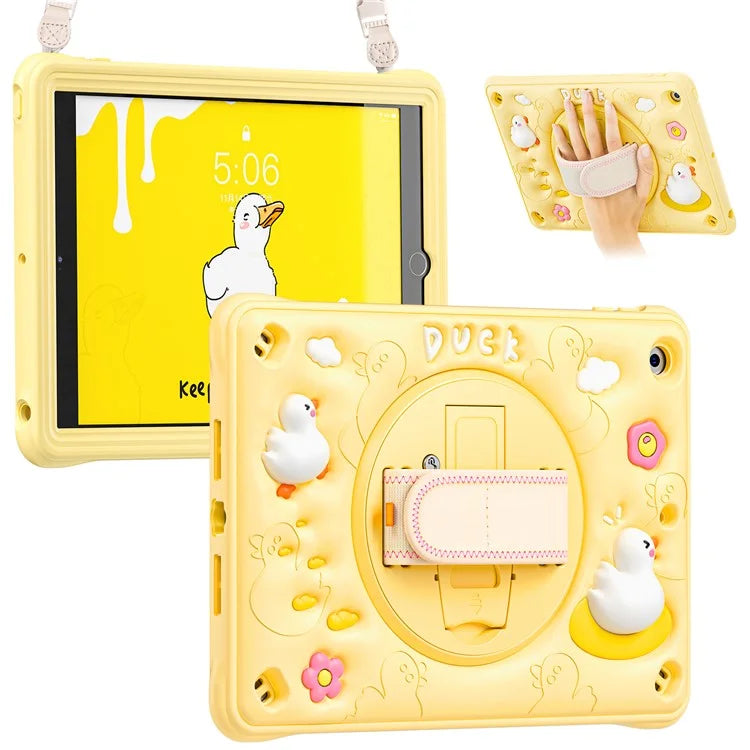 For iPad 10.2 (2019) / (2020) / (2021) Case Duck Pattern PC+Silicone Rugged Protective Cover with Shoulder Strap