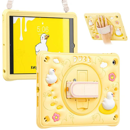 For iPad 10.2 (2019) / (2020) / (2021) Case Duck Pattern PC+Silicone Rugged Protective Cover with Shoulder Strap