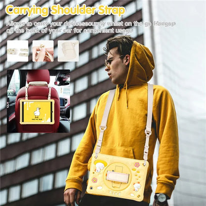For iPad 10.2 (2019) / (2020) / (2021) Case Duck Pattern PC+Silicone Rugged Protective Cover with Shoulder Strap
