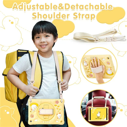 For iPad 10.2 (2019) / (2020) / (2021) Case Duck Pattern PC+Silicone Rugged Protective Cover with Shoulder Strap
