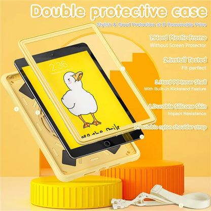 For iPad 10.2 (2019) / (2020) / (2021) Case Duck Pattern PC+Silicone Rugged Protective Cover with Shoulder Strap