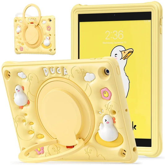For iPad 10.2 (2021) / (2020) / (2019) Case Cartoon Duck Hand Grip Kickstand PC+Silicone Tablet Cover