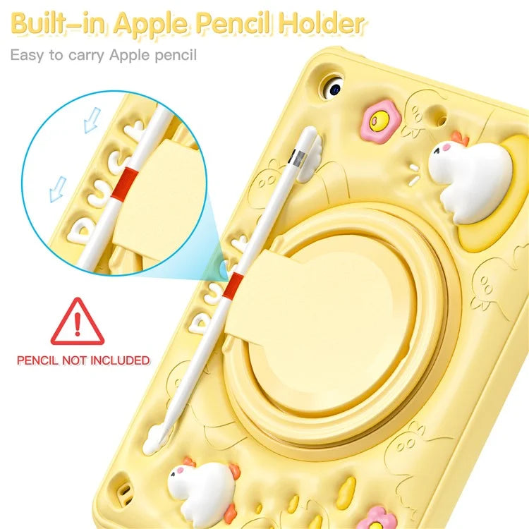 For iPad 10.2 (2021) / (2020) / (2019) Case Cartoon Duck Hand Grip Kickstand PC+Silicone Tablet Cover