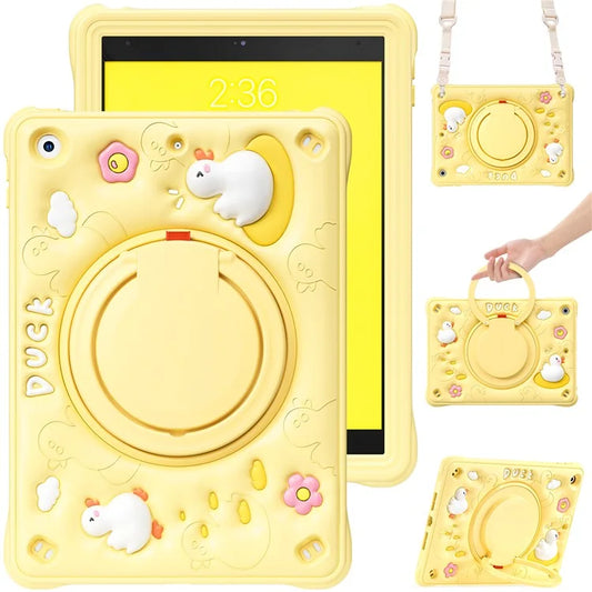 For iPad 10.2 (2021) / (2020) / (2019) Case Duck Design Hand Kickstand PC+Silicone Tablet Cover with Shoulder Strap