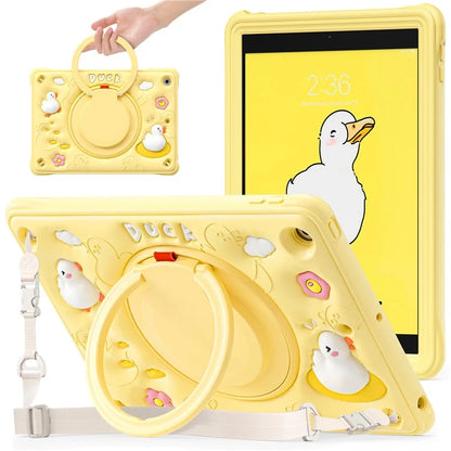 For iPad 10.2 (2021) / (2020) / (2019) Case Duck Design Hand Kickstand PC+Silicone Tablet Cover with Shoulder Strap