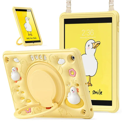 For iPad 10.2 (2021) / (2020) / (2019) Case Duck Design Hand Kickstand PC+Silicone Tablet Cover with Shoulder Strap