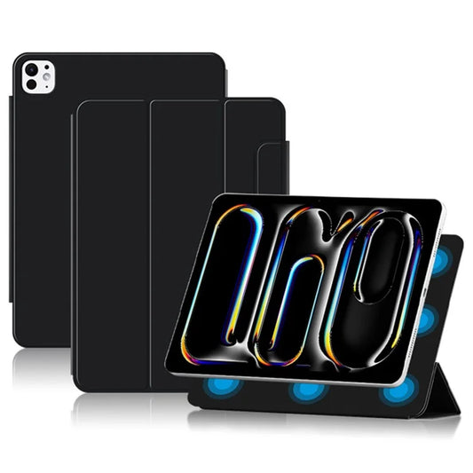 For iPad Pro 11 (2024) (M4) Case Magnetic Attachment PU Leather Drop-Proof Tablet Cover with Tri-Fold Stand