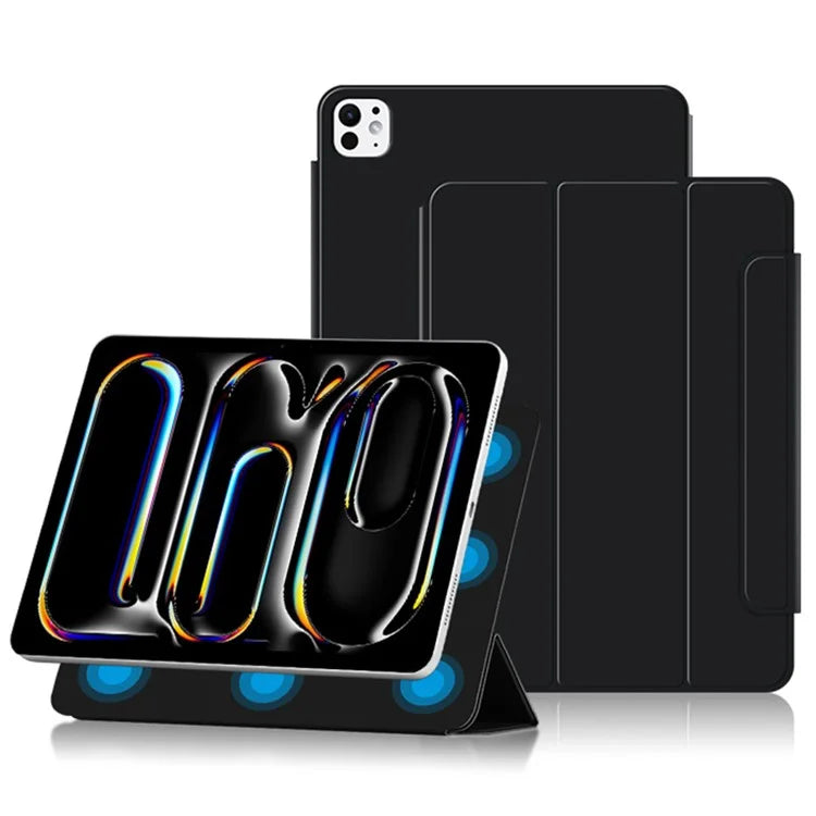 For iPad Pro 11 (2024) (M4) Case Magnetic Attachment PU Leather Drop-Proof Tablet Cover with Tri-Fold Stand