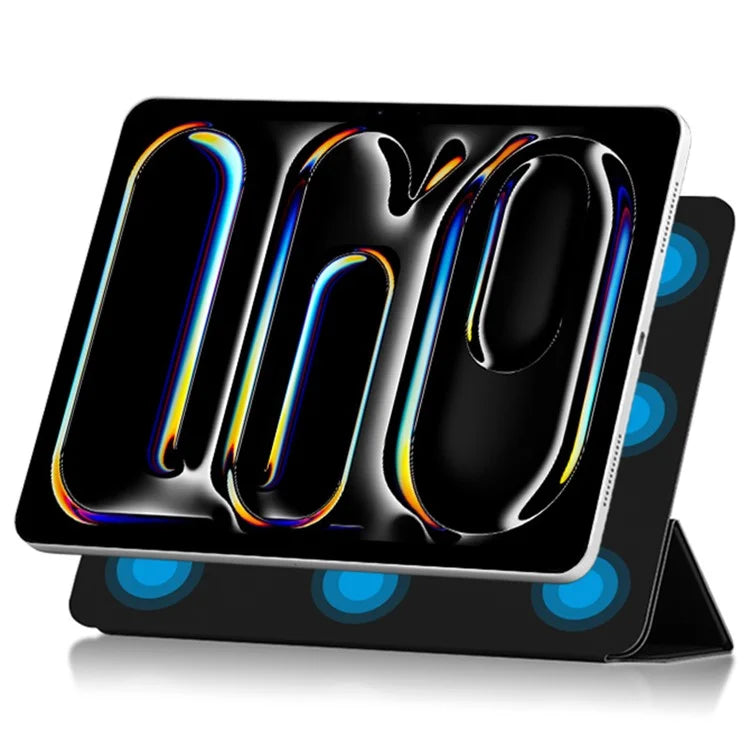 For iPad Pro 11 (2024) (M4) Case Magnetic Attachment PU Leather Drop-Proof Tablet Cover with Tri-Fold Stand