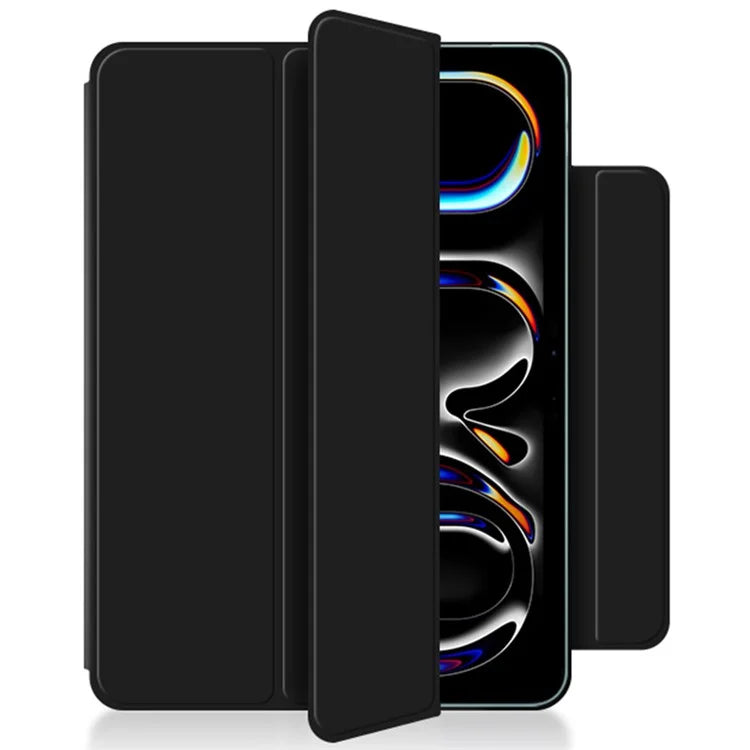 For iPad Pro 11 (2024) (M4) Case Magnetic Attachment PU Leather Drop-Proof Tablet Cover with Tri-Fold Stand