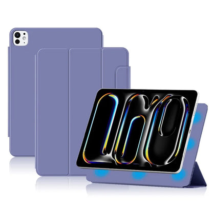 For iPad Pro 11 (2024) (M4) Case Magnetic Attachment PU Leather Drop-Proof Tablet Cover with Tri-Fold Stand