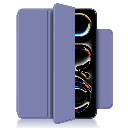 For iPad Pro 11 (2024) (M4) Case Magnetic Attachment PU Leather Drop-Proof Tablet Cover with Tri-Fold Stand