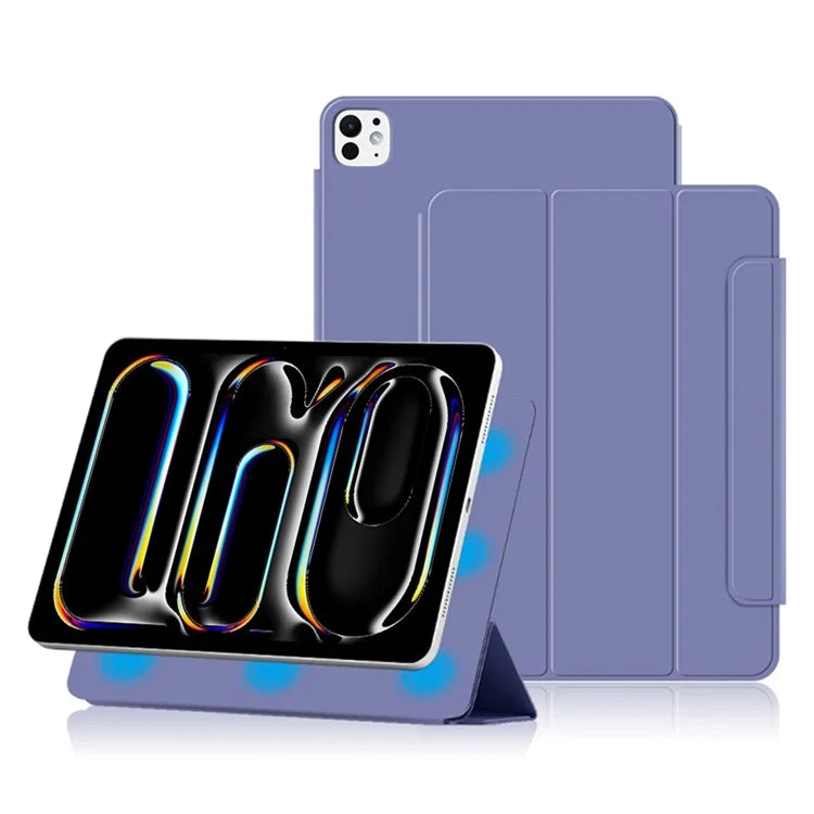 For iPad Pro 11 (2024) (M4) Case Magnetic Attachment PU Leather Drop-Proof Tablet Cover with Tri-Fold Stand