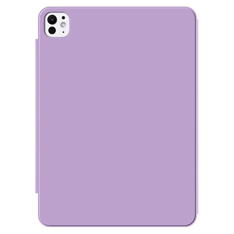 For iPad Pro 11 (2024) (M4) Case Magnetic Attachment PU Leather Drop-Proof Tablet Cover with Tri-Fold Stand