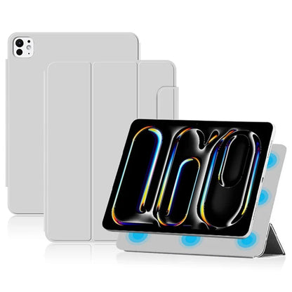 For iPad Pro 11 (2024) (M4) Case Magnetic Attachment PU Leather Drop-Proof Tablet Cover with Tri-Fold Stand