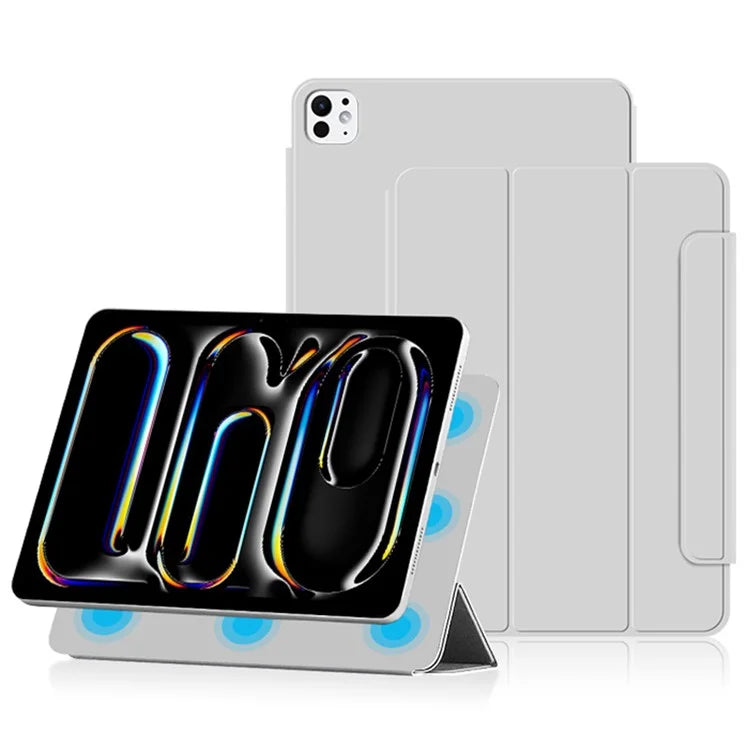 For iPad Pro 11 (2024) (M4) Case Magnetic Attachment PU Leather Drop-Proof Tablet Cover with Tri-Fold Stand